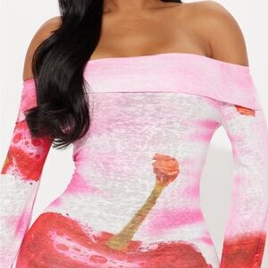 Fashion Nova Bittersweet Cherry Sweater Mini Dress - Pink and Red Combo